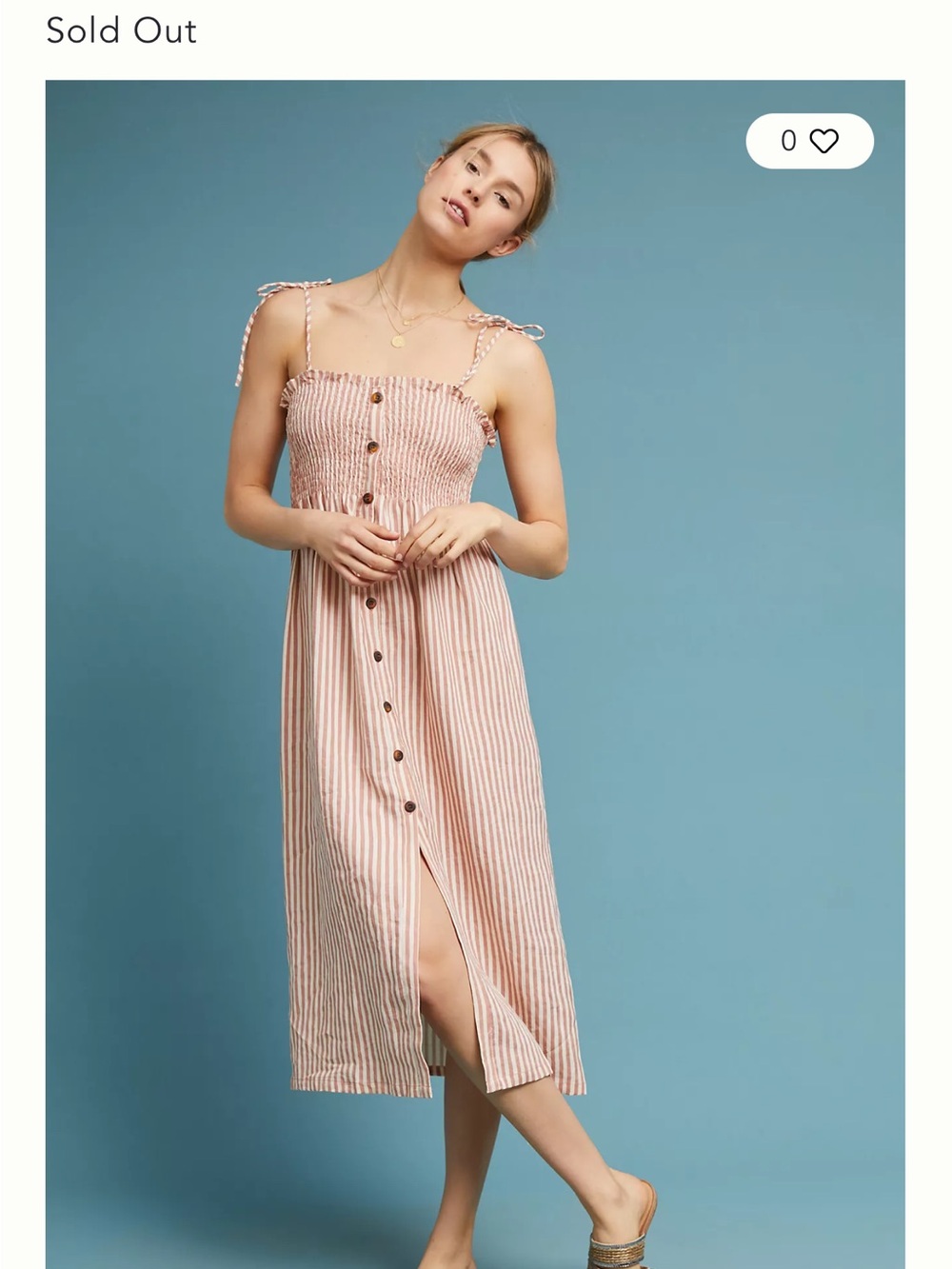 Faithfull the Brand Striped Button-Front Pink Midi Dress with Smocked Bodice